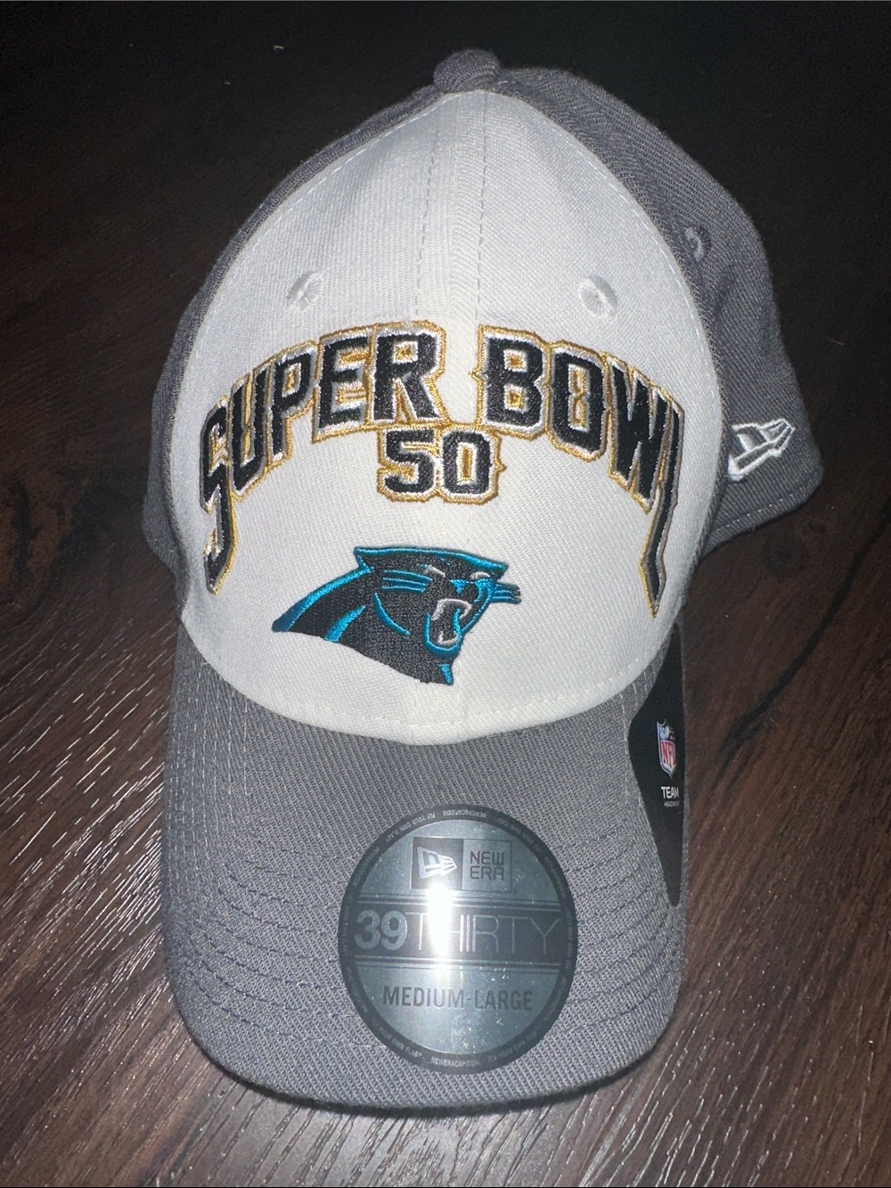 New Era Gray & White Carolina Panthers Super Bowl 50 39THIRTY Hat